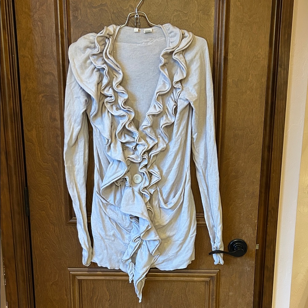 Moth Anthropologie Ruffled Cream Botton Front Cotton/Cashmere Cardigan